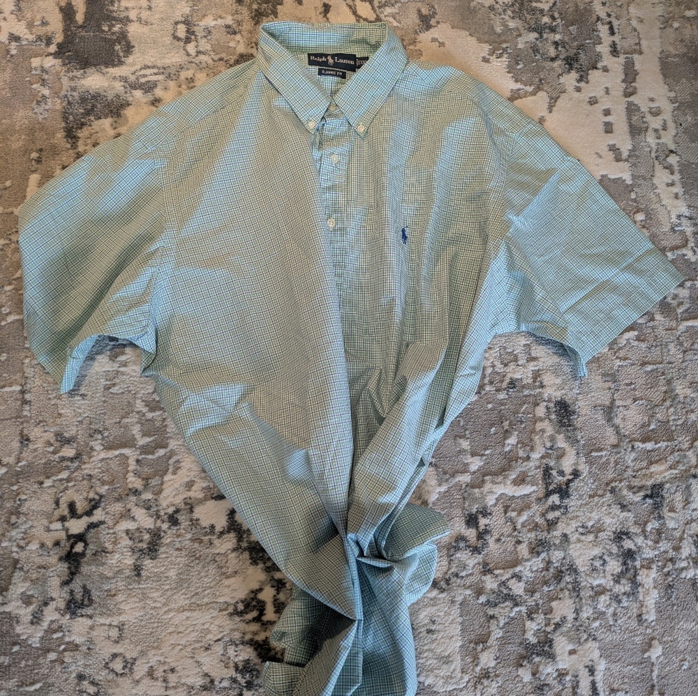 Polo Ralph Lauren Classic Fit Shirt Green Plaid Mens XXL Short Sleeve Button Up - Picture 2 of 14